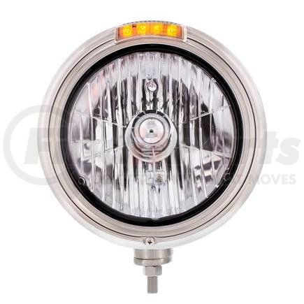 United Pacific 31759 Stainless Steel Classic Headlight Crystal H4 Bulb and LED Turn Signal - Clear Lens