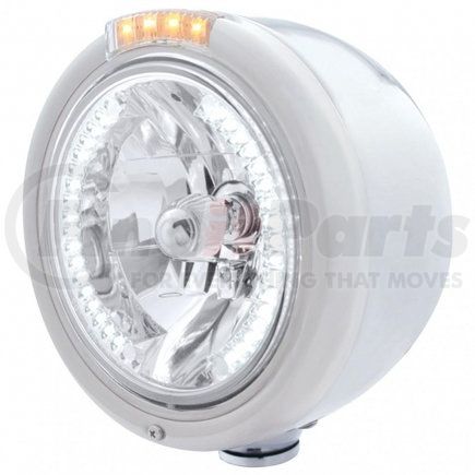 United Pacific 32459 Stainless Steel Classic Half Moon Headlight H4 with White LED and Dual Mode LED Signal-Clear Lens