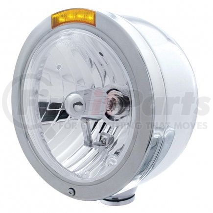 United Pacific 31713 Stainless Steel Bullet Half Moon Headlight Crystal H4 Bulb and LED Turn Signal - Amber Lens