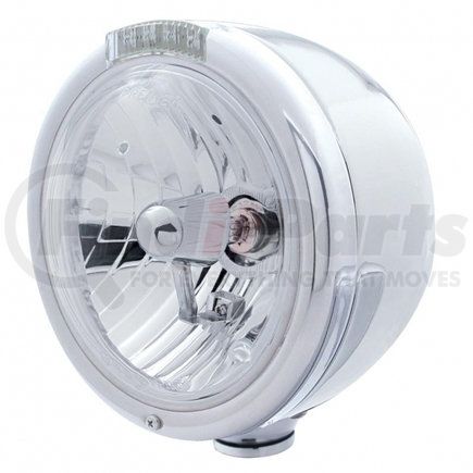United Pacific 31729 Stainless Steel Classic Half Moon Headlight Crystal H4 Bulb and LED Turn Signal - Clear Lens