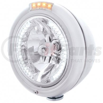 United Pacific 32475 Stainless Steel Classic Headlight H4 w/ 34 White LED & Dual Mode LED Signal - Clear Lens