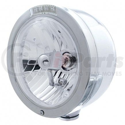 United Pacific 31714 Stainless Steel Bullet Half Moon Headlight Crystal H4 Bulb and LED Turn Signal - Clear Lens