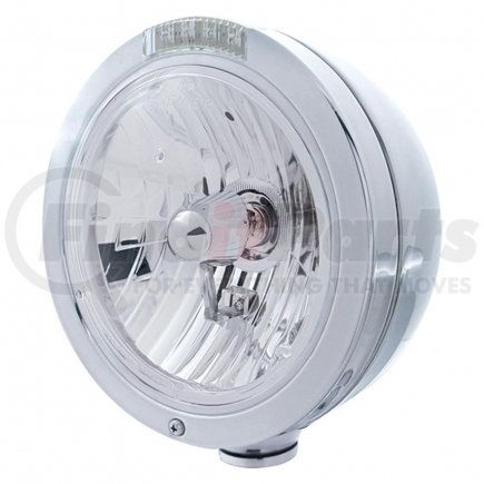 United Pacific 31744 Stainless Steel Bullet Classic Headlight Crystal H4 Bulb and LED Turn Signal - Clear Lens