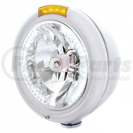 United Pacific 32482 Chrome Classic Headlight H4 w/ 34 White LED & Dual Mode LED Signal - Amber Lens