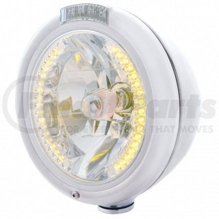 United Pacific 32479 Chrome Classic Headlight H4 w/ 34 Amber LED & Dual Mode LED Signal - Clear Lens
