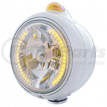 United Pacific 32422 Stainless Steel Guide 682-C Headlight H4 with Amber LED and Dual Mode LED Signal-Amber Lens