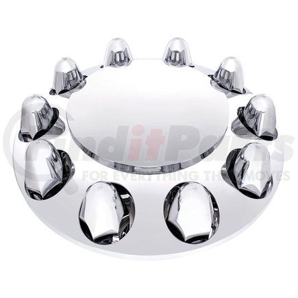 United Pacific 10347 Chrome Front Axle Cover with Dome Cap and 1-1/2" Nut Covers - Push-On