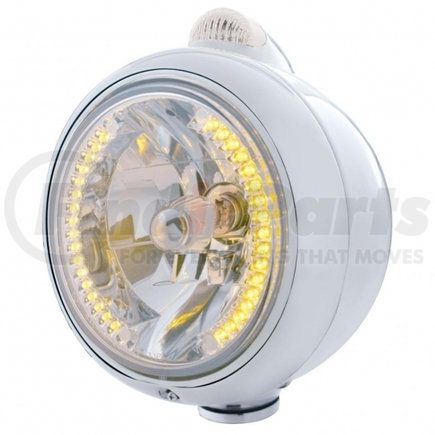 United Pacific 32423 Stainless Steel Guide 682-C Headlight H4 with Amber LED and Dual Mode LED Signal-Clear Lens
