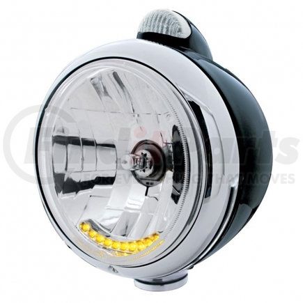 United Pacific 32047 Black Guide 682-C Headlight H4 w/ 10 Amber LED & LED Signal - Clear Lens