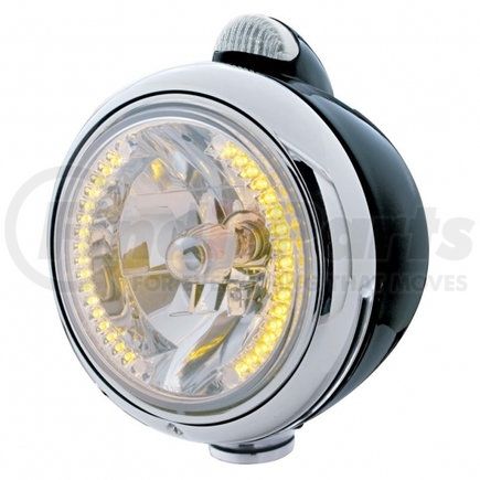 United Pacific 32433 Black Guide 682-C Headlight H4 w/ 34 Amber LED & LED Signal - Clear Lens