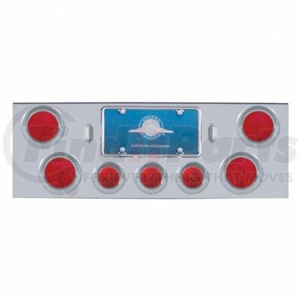 United Pacific 31598 Chrome Rear Center Panel w/ Four 4" Lights & Three 2.5" Beehive Lights & Visors