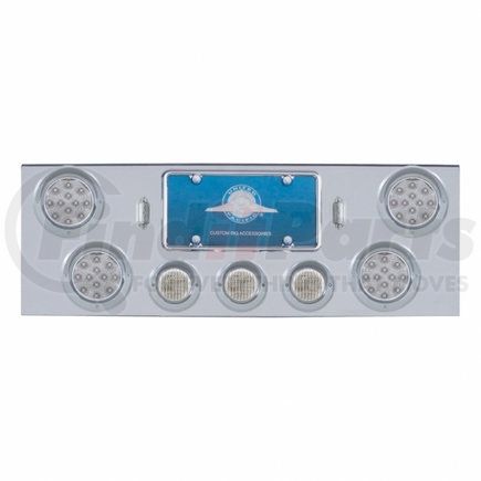 United Pacific 34514 Chrome Rear Center Panel w/ 4X LED 4" Reflector Lights & 3X LED 2.5" Lights & Visors - Red LED/Clear Lens