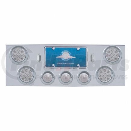 United Pacific 34515 Chrome Rear Center Panel +4X LED 4" Refl. Light & 3X LED 2.5" Beehive Light & Visor- Red LED/Clear Lens