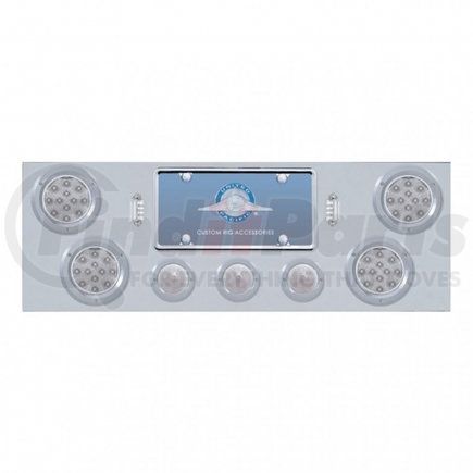 United Pacific 34607 Stainless Steel Rear Center Panel +4X LED 4" Refl. Light & 3X LED 2.5" Beehive Light & Bezel- Red LED/Clear Lens