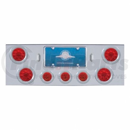 United Pacific 34608 Chrome Rear Center Panel w/ 4X10 LED 4" Lights & 3X13 LED 2.5" Lights & Bezel - Red LED & Lens