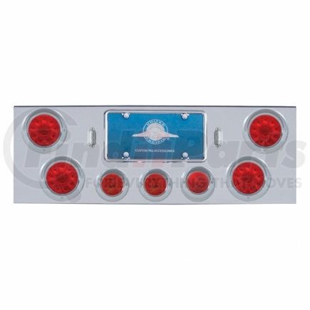 United Pacific 34508 Chrome Rear Center Panel w/ 4X10 LED 4" Lights & 3X13 LED 2.5" Lights & Visors - Red LED & Lens