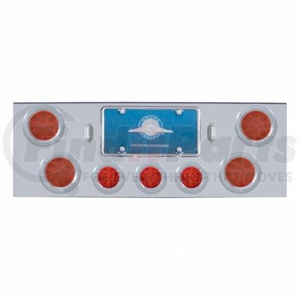 United Pacific 34613 Chrome Rear Center Panel w/ 4X12 LED 4" Reflector Lights & 3X13 LED 2.5" Beehive Lights - Red LED & Lens