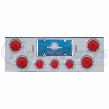 United Pacific 34509 Chrome Rear Center Panel w/ 4X10 LED 4" Lights & 3X13 LED 2.5" Beehive Lights & Visors- Red LED & Lens