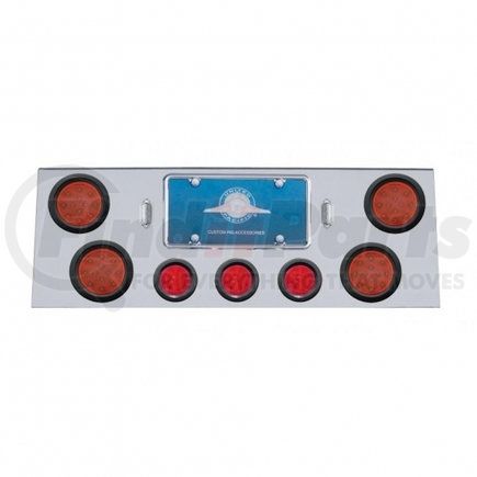 United Pacific 34705 Stainless Steel Rear Center Panel w/ 4X12 LED 4" Refl. Light & 3X13 LED 2.5" Beehive Light - Red LED & Lens