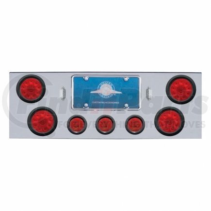 United Pacific 34708 Chrome Rear Center Panel w/ 4X10 LED 4" Lights & 3X13 LED 2.5" Lights - Red LED & Lens