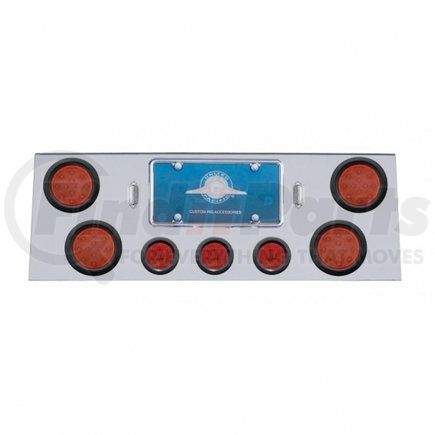 United Pacific 34704 Stainless Steel Rear Center Panel w/ 4X12 LED 4" Reflector Lights & 3X13 LED 2.5" Lights - Red LED & Lens