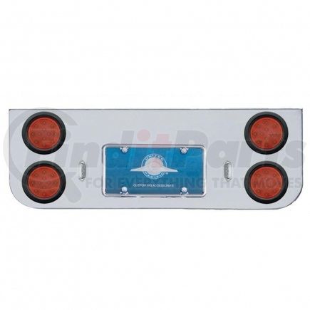 United Pacific 34722 Chrome Rear Center Panel w/ Four 12 LED 4" Reflector Lights & Grommets - Red LED/Red Lens