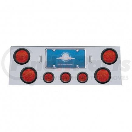 United Pacific 34762 Stainless Steel Rear Center Panel w/ 4X7 LED 4" Reflector Lights & 3X13 LED 2.5" Lights - Red LED & Lens