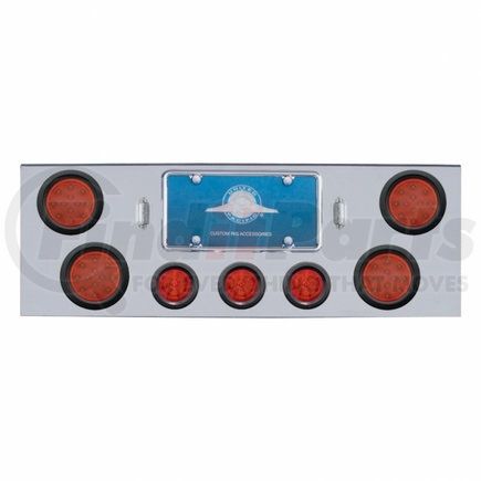 United Pacific 34713 Chrome Rear Center Panel w/ 4X LED 4" Reflector Lights & 3X LED 2.5" Beehive Lights & Bezel - Red LED & Lens