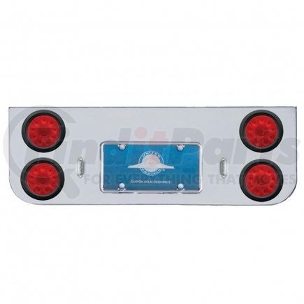 United Pacific 34720 Chrome Rear Center Panel w/ Four 10 LED 4" Lights & Grommets - Red LED/Red Lens