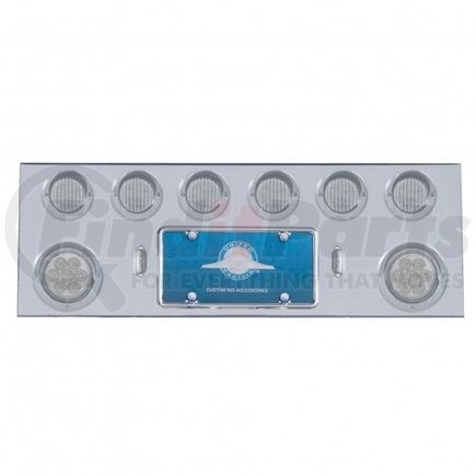 United Pacific 35060 Stainless Steel Rear Center Panel w/ 2X7 LED 4" Refl. Light & 6X13 LED 2.5" Light & Visor - Red LED/Clear Lens