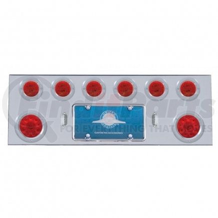 United Pacific 35157 Stainless Steel Rear Center Panel w/ Two 10 LED 4" Lights & 6X13 LED 2.5" Lights & Bezels - Red LED & Lens