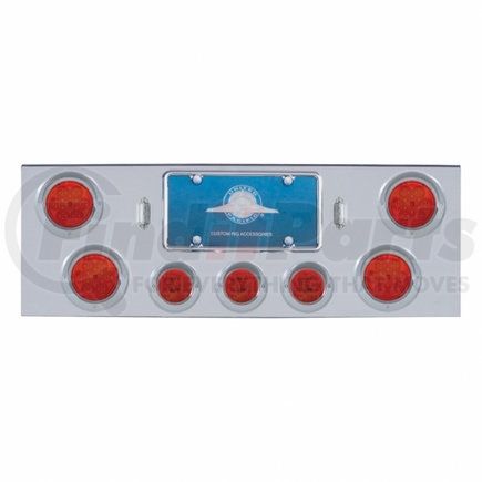 United Pacific 35118 Chrome Rear Center Panel w/ 4X7 LED 4" Refl. Light & 3X13 LED 2.5" Light & Visor- Red LED & Lens