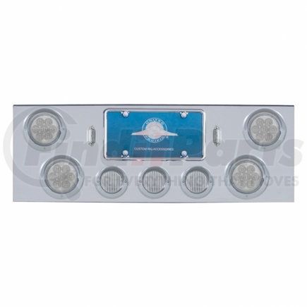 United Pacific 35119 Chrome Rear Center Panel w/ 4X7 LED 4" Refl. Light & 3X13 LED 2.5" Light & Visor- Red LED/Clear Lens