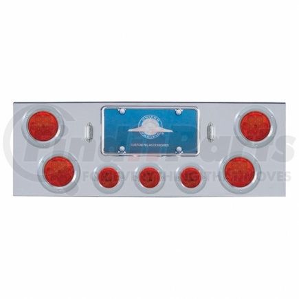 United Pacific 35218 Chrome Rear Center Panel w/ 4X7 LED 4" Reflector Lights & 3X13 LED 2.5" Lights - Red LED & Lens