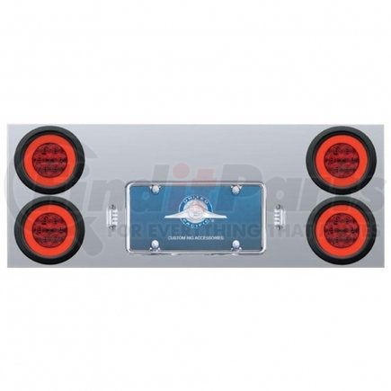 United Pacific 35265 Stainless Rear Center Panel w/ Four 21 LED 4" "GLO" Lights & Grommets - Red LED/Red Lens