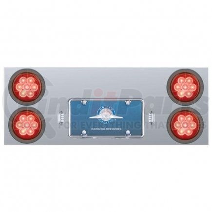 United Pacific 35263 Stainless Rear Center Panel w/ Four 7 LED 4" Reflector Lights & Grommets - Red LED/Red Lens