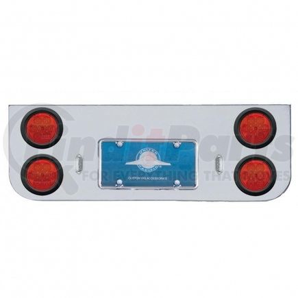 United Pacific 35322 Chrome Rear Center Panel w/ Four 7 LED 4" Reflector Lights & Grommets - Red LED/Red Lens