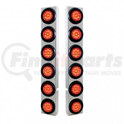 United Pacific 37343 Peterbilt Stainless Rear Air Cleaner Bracket w/ Twelve 9 LED 2" Lights & Grommets - Red LED/Red Lens