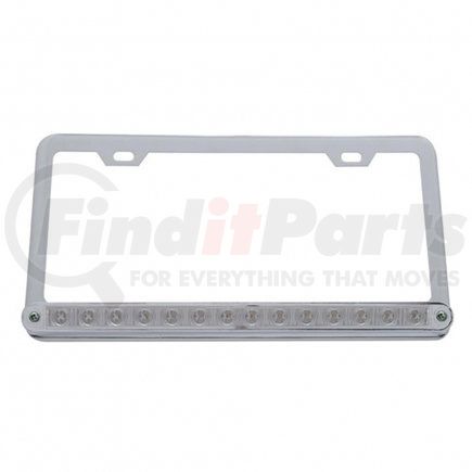 United Pacific 39745 Chrome License Plate Frame w/ 14 LED 12" Light Bar - Amber LED/Clear Lens