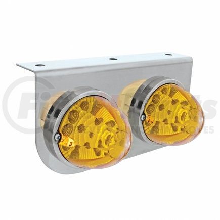 United Pacific 39622 Stainless Light Bracket with Two 17 LED Watermelon Reflector Lights - Amber LED/Amber Lens