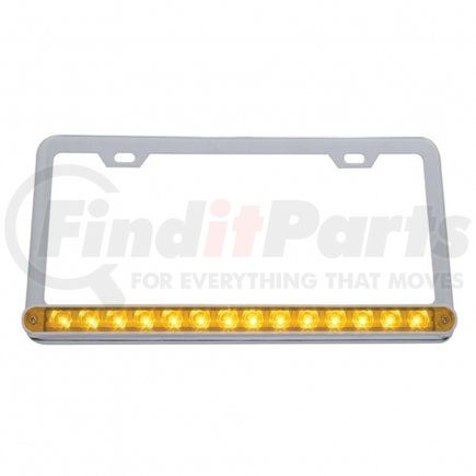 United Pacific 39743 Chrome License Plate Frame w/ 14 LED 12" Light Bar - Amber LED/Amber Lens