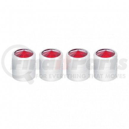 United Pacific 70059 Chrome Round Valve Caps w/ Red Diamond (4 Pack)