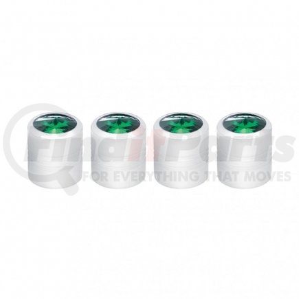 United Pacific 70056 Chrome Round Valve Caps w/ Green Diamond (4 Pack)