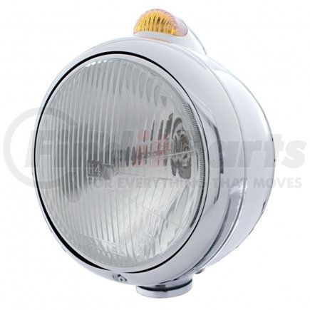 United Pacific 32404 Chrome Guide 682-C Headlight H4 & Dual Mode LED Signal - Amber Lens