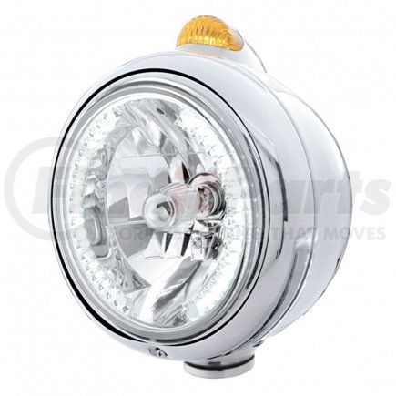 United Pacific 32434 Stainless Steel Guide 682-C Headlight H4 w/ White LED & Dual Mode LED Signal - Amber Lens