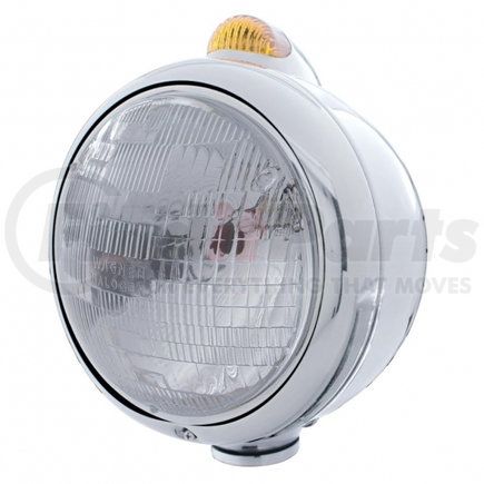 United Pacific 32402 Chrome Guide 682-C Headlight H6024 & Dual Mode LED Signal - Amber Lens