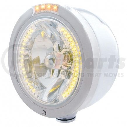United Pacific 32447 Stainless Steel Bullet Half Moon Headlight H4 with Amber LED and Dual Mode LED Signal-Clear Lens