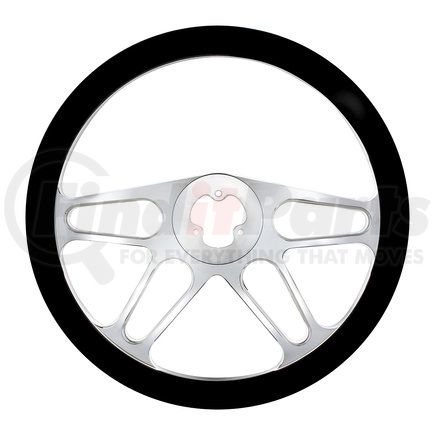 United Pacific 88155 18" Chrome Aluminum "4-Spoke" Style Steering Wheel with Black Leather Rim