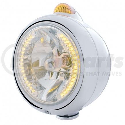 United Pacific 32426 Chrome Guide 682-C Headlight H4 w/ Amber LED & Dual Mode LED Signal - Amber Lens