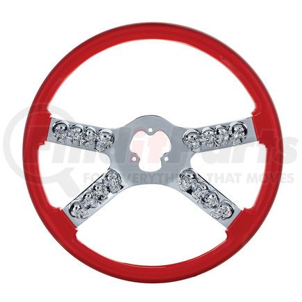 United Pacific 88176 18" Chrome Steering Wheel with Skull Accent - Red